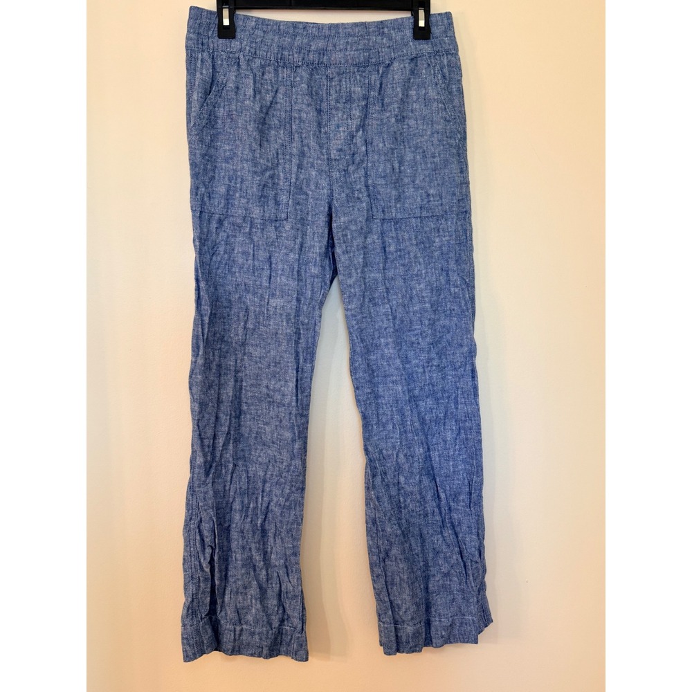 St. John's Bay Womens Medium Blue Linen Blend Elastic Waist Straight Leg Pants